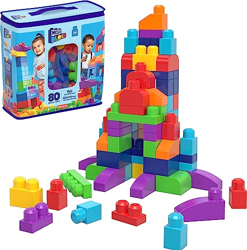 Mega Bloks First Builders Big Building Bag with Big Building Blocks, Building Toys for Toddlers (80 Pieces) - Blue Bag by Mega Bloks