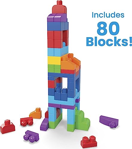 Mega Bloks First Builders Big Building Bag with Big Building Blocks, Building Toys for Toddlers (80 Pieces) - Blue Bag by Mega Bloks