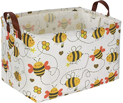 Essme Rectangular Kids Storage Bins,Toy Basket,Cute Storage Basket Organizer with Handles for Kids Room Decor,Yellow Basket,Gift Baskets Empty.(Bee) by ESSME