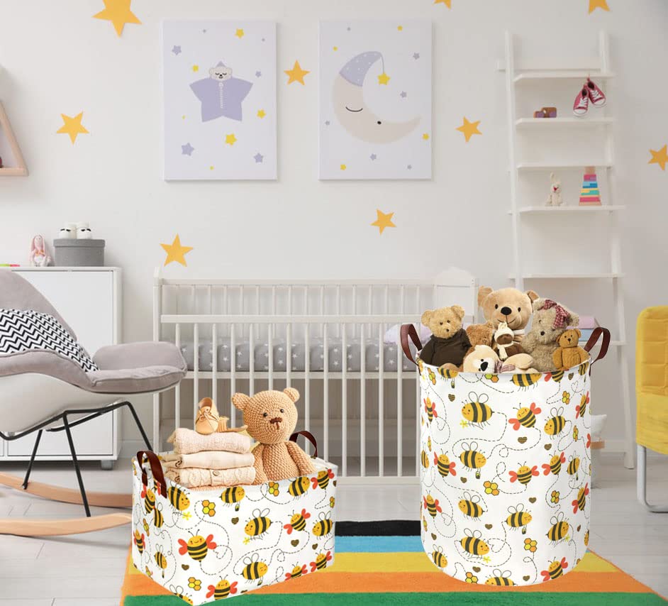 Essme Rectangular Kids Storage Bins,Toy Basket,Cute Storage Basket Organizer with Handles for Kids Room Decor,Yellow Basket,Gift Baskets Empty.(Bee) by ESSME