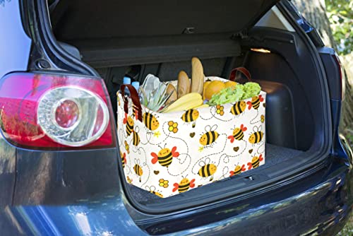 Essme Rectangular Kids Storage Bins,Toy Basket,Cute Storage Basket Organizer with Handles for Kids Room Decor,Yellow Basket,Gift Baskets Empty.(Bee) by ESSME