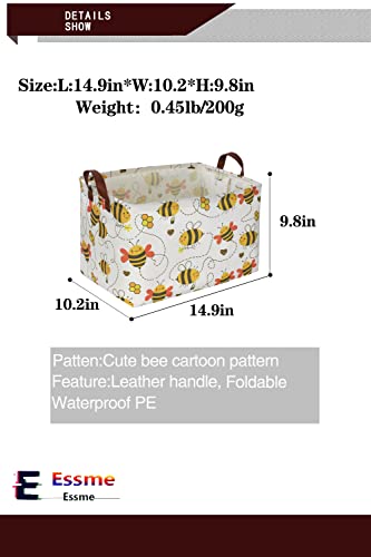 Essme Rectangular Kids Storage Bins,Toy Basket,Cute Storage Basket Organizer with Handles for Kids Room Decor,Yellow Basket,Gift Baskets Empty.(Bee) by ESSME