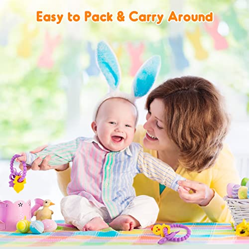 Easter Teething Toys Teethers for Babies 0-6 Months Baby Easter Teether Silicone Chew Toys Easter Basket Stuffers for Baby 6-12 Months Infant Teething Toys Easter Gifts Boys Grils Purple Bunny Chicken by NPET