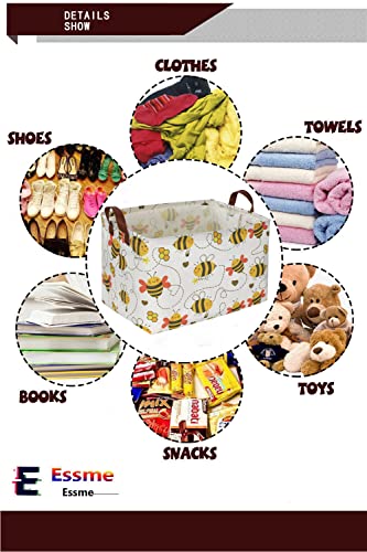 Essme Rectangular Kids Storage Bins,Toy Basket,Cute Storage Basket Organizer with Handles for Kids Room Decor,Yellow Basket,Gift Baskets Empty.(Bee) by ESSME