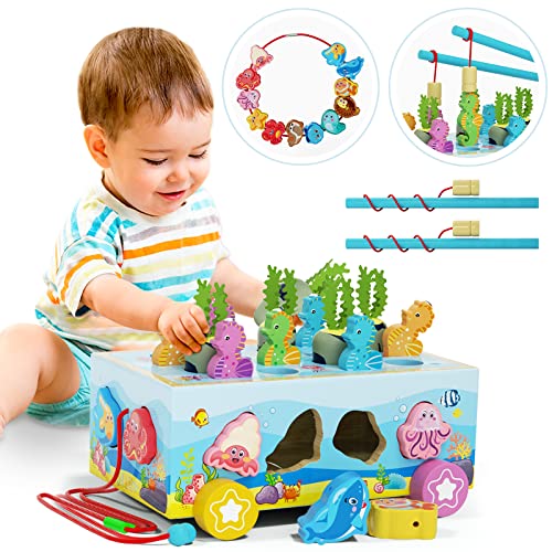 UNIH Montessori Toys for 1 Year Old Boy Girl, 5-in-1 Carrot Harvest Game Shape Sorter Wooden Toys, Gifts for 1 2 Year Old Girl Boy by UNIH