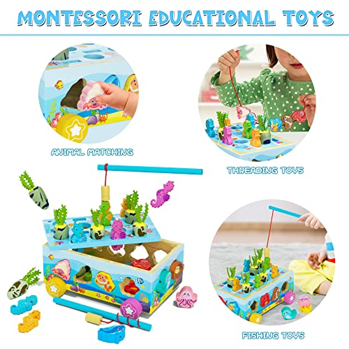 UNIH Montessori Toys for 1 Year Old Boy Girl, 5-in-1 Carrot Harvest Game Shape Sorter Wooden Toys, Gifts for 1 2 Year Old Girl Boy by UNIH