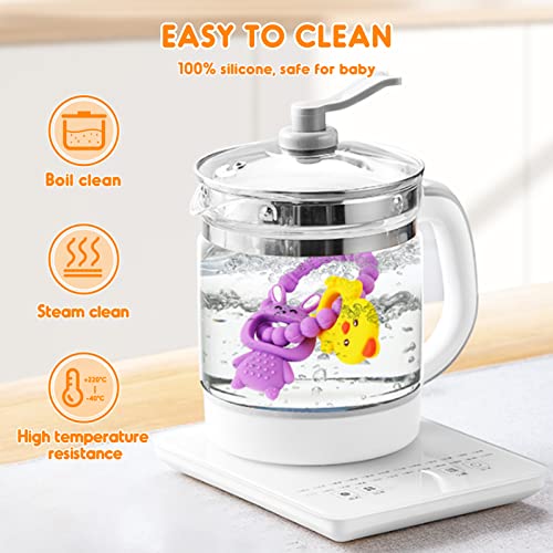 Easter Teething Toys Teethers for Babies 0-6 Months Baby Easter Teether Silicone Chew Toys Easter Basket Stuffers for Baby 6-12 Months Infant Teething Toys Easter Gifts Boys Grils Purple Bunny Chicken by NPET