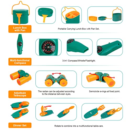 Meland Kids Camping Set with Tent 24pcs - Camping Gear Tool Pretend Play Set for Toddlers Kids Boys Girls Outdoor Toy Birthday Gift from Meland