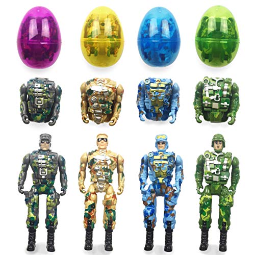QINGQIU 4 Pack Jumbo Soldier Deformation Easter Eggs with Toys Inside for Kids Boys Girls Easter Gifts Easter Basket Stuffers Fillers from QingQiu