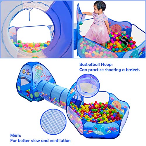 PigPigPen 3 in 1 Kids Play Tent with Play Tunnel, Ball Pit, Basketball Hoop for Boys & Girls, Toddler Pop Up Playhouse Toy for Baby Indoor/Outdoor, Gift for Year Old Child (3 in 1 Kids Play Tent) by Dongguan Sainuo Outdoor Gear Co., Ltd