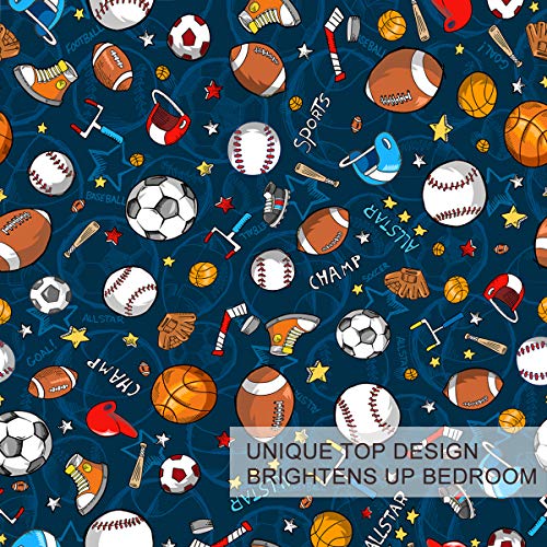BlessLiving Ball Bedding for Boys Sports Ball Equipment Full Duvet Cover Set Navy Blue Comforter Cover 3 Pieces Basketball Soccer Ball and Baseball Bed Sets for Kids Teens by BlessLiving