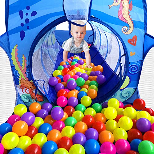 PigPigPen 3 in 1 Kids Play Tent with Play Tunnel, Ball Pit, Basketball Hoop for Boys & Girls, Toddler Pop Up Playhouse Toy for Baby Indoor/Outdoor, Gift for Year Old Child (3 in 1 Kids Play Tent) by Dongguan Sainuo Outdoor Gear Co., Ltd