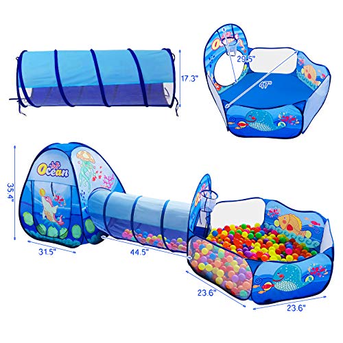 PigPigPen 3 in 1 Kids Play Tent with Play Tunnel, Ball Pit, Basketball Hoop for Boys & Girls, Toddler Pop Up Playhouse Toy for Baby Indoor/Outdoor, Gift for Year Old Child (3 in 1 Kids Play Tent) by Dongguan Sainuo Outdoor Gear Co., Ltd