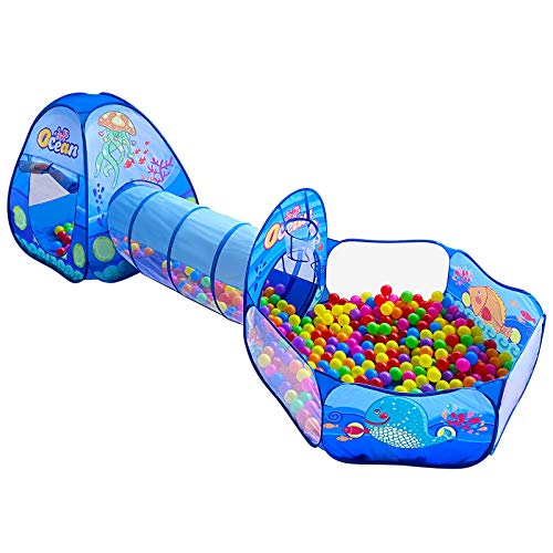 PigPigPen 3 in 1 Kids Play Tent with Play Tunnel, Ball Pit, Basketball Hoop for Boys & Girls, Toddler Pop Up Playhouse Toy for Baby Indoor/Outdoor, Gift for Year Old Child (3 in 1 Kids Play Tent) by Dongguan Sainuo Outdoor Gear Co., Ltd