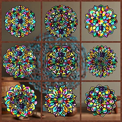 18 Pack Color Mandala Window Clings DIY Kit Stained Glass Kits for Adults Suncatchers for Windows Arts and Crafts DIY Kit for Adults Mandala Sun Catcher for Beginner Kids Teens, 6 x 6 Inches from Tinlade