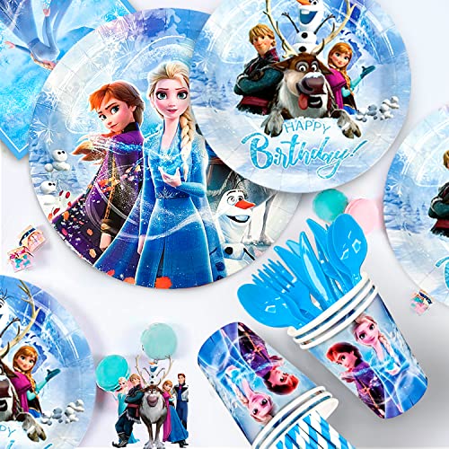 Frozen Birthday Party Supplies-144pcs Frozen Party Tableware Set Frozen Birthday Party Plates and Cup and Napkins Tablecloth Banner etc Elsa Birthday Party Supplies 2th 4th Birthday,Serves 16 Guest from Fruitful Party