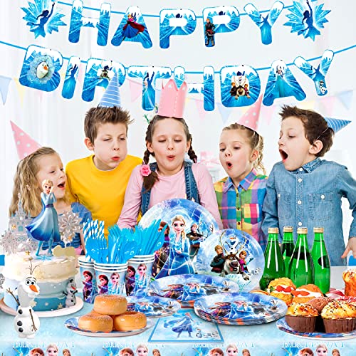 Frozen Birthday Party Supplies-144pcs Frozen Party Tableware Set Frozen Birthday Party Plates and Cup and Napkins Tablecloth Banner etc Elsa Birthday Party Supplies 2th 4th Birthday,Serves 16 Guest from Fruitful Party