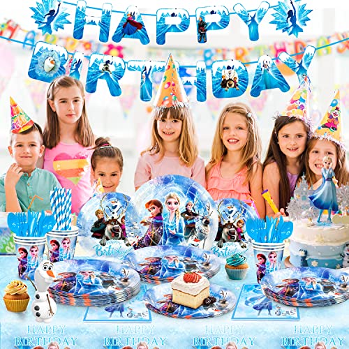 Frozen Birthday Party Supplies-144pcs Frozen Party Tableware Set Frozen Birthday Party Plates and Cup and Napkins Tablecloth Banner etc Elsa Birthday Party Supplies 2th 4th Birthday,Serves 16 Guest from Fruitful Party