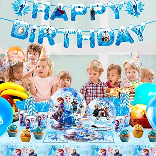 Frozen Birthday Party Supplies-144pcs Frozen Party Tableware Set Frozen Birthday Party Plates and Cup and Napkins Tablecloth Banner etc Elsa Birthday Party Supplies 2th 4th Birthday,Serves 16 Guest from Fruitful Party