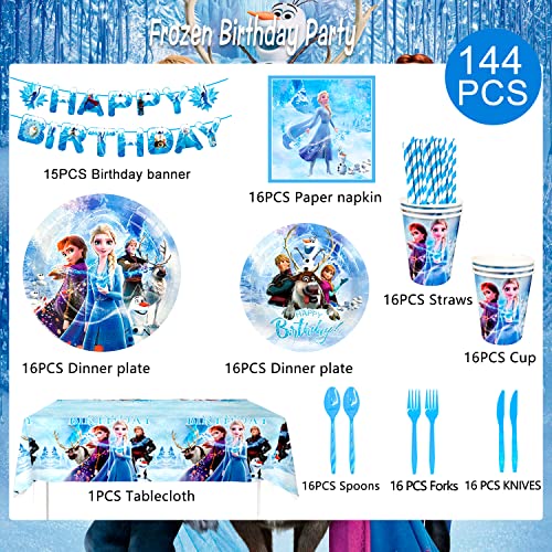 Frozen Birthday Party Supplies-144pcs Frozen Party Tableware Set Frozen Birthday Party Plates and Cup and Napkins Tablecloth Banner etc Elsa Birthday Party Supplies 2th 4th Birthday,Serves 16 Guest from Fruitful Party