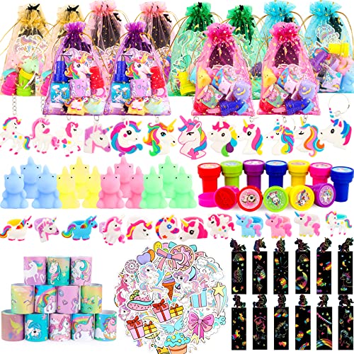 Unicorn Party Favors, 134Pcs Unicorn Birthday Party Supplies - Unicorn Party Favor Bags, Scratch Art Set, Unicorn Squishies, Keychains, Stampers, Stickers for Unicorn Birthday Party, Prizes Pinata Fillers Goodie Bag Stuffers by ANPHILE