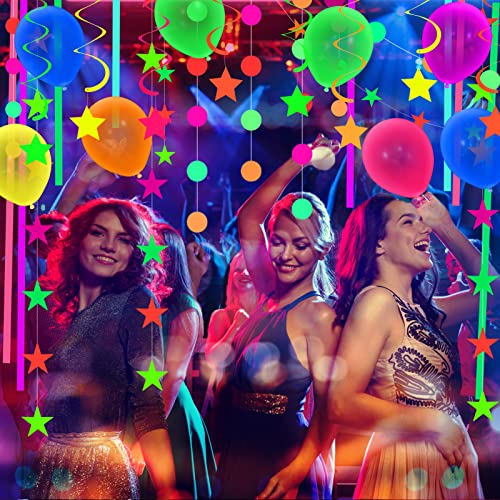 Winrayk 104Pcs Neon Glow in The Dark Birthday Party Decorations Supplies Glow Party Neon Balloon Garland Kit Neon Streamers Glow in The Dark Party Supplies UV Neon Party Decorations for Kid Teen Adult by Winrayk