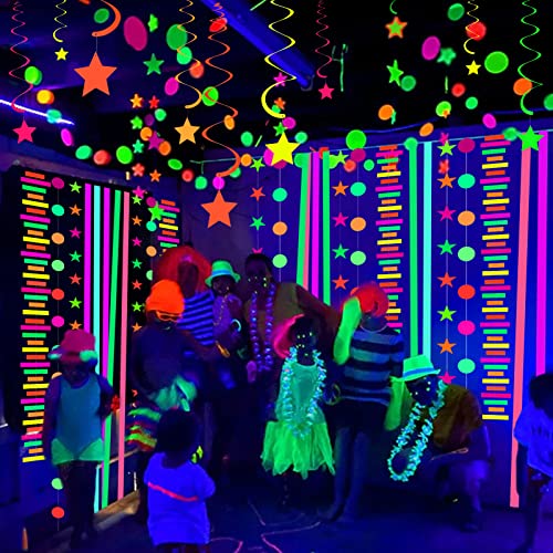 Winrayk 104Pcs Neon Glow in The Dark Birthday Party Decorations Supplies Glow Party Neon Balloon Garland Kit Neon Streamers Glow in The Dark Party Supplies UV Neon Party Decorations for Kid Teen Adult by Winrayk