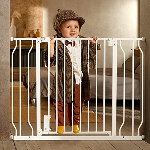 Ciays 29.5â to 41.3â Baby Gate for Stairs Doorways and House, 30â Height Extra Wide Auto-Close Safety Dog Gate for Pets with Secure Alarm, Pressure Mounted, White by Ciays