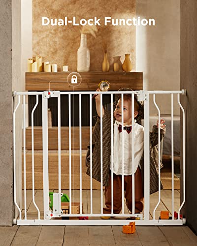 Ciays 29.5â to 41.3â Baby Gate for Stairs Doorways and House, 30â Height Extra Wide Auto-Close Safety Dog Gate for Pets with Secure Alarm, Pressure Mounted, White by Ciays