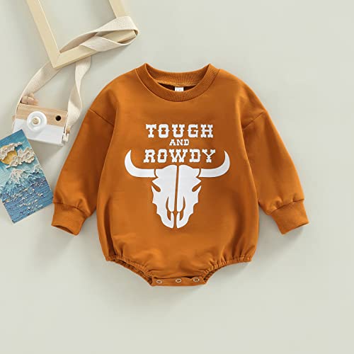 Western Baby Boy Clothes Cow Print Onesie Cowboy Crewneck Sweatshirt Oversized Tops Romper Winter Newborn Outfit(C Brown 0-6 Months) from Qiylii