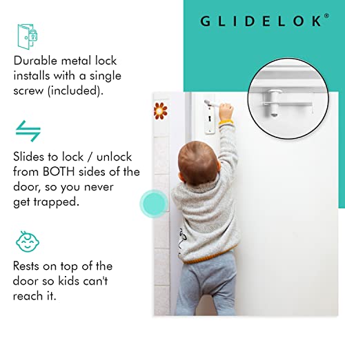 1 Pack - GlideLok Child Safety Door Top Lock Made of Durable Metal (Not Plastic Like Other Models) | for Babyproofing & Childproofing Interior/Exterior Doors | Adults Can Open Door from Both Sides by Predictable Solutions