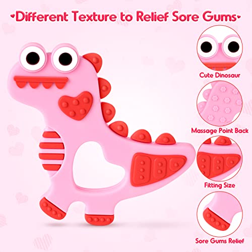Soft Silicone Baby Teething Toys 3-6/6-12 Months Pink Dinosaur Teethers Valentines Day Gifts Baby Girl Boy Sore Gums Relief Infant Toys Birthday Gift Chocking-Prove Design Baby Chew Toys BPA-Free by NPET