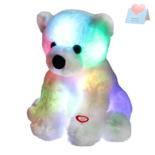 Bstaofy Glow Polar Bear Light up Stuffed Animals LED Night Light Soft Plush Toy Adorable Floppy Birthday Christmas for Toddler Kids, White, 9.5'' by Bstaofy