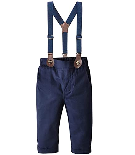 Baby Boys Dress Clothes, Toddlers Boys Long Sleeves Button Down Dress Shirt with Bowtie + Suspender Pants Set Gentlemen Outfit, 1# White, Tag 60 = 3-9 Months by 