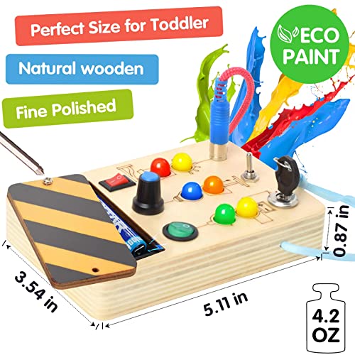 POLKRANE Busy Board with LED Light, Montessori Toys with Toggle Switch, Sensory Toys for Toddlers 1-3, Travel Toys for Educational Toddler Activities for 1 2 3 4 Year Old Boys & Girls by POLKRANE