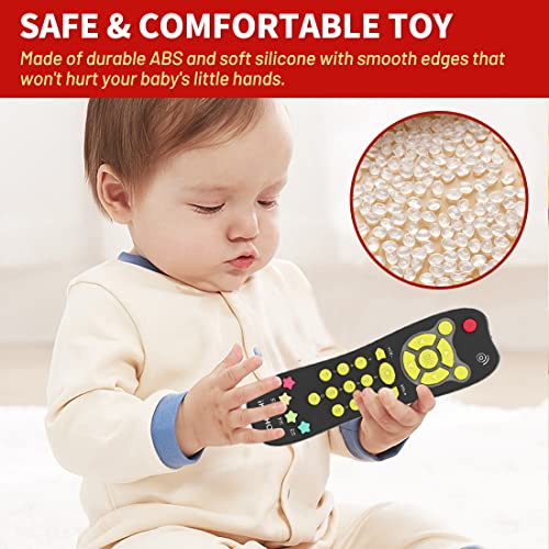 Baby Remote Control Toy with Light Sound Realistic Toddler TV Remote Toy with Adjustable Volume Kid Learning Education Musical Toys with English French Spanish Infant Gift for Boy Girl 6M+ (Black) by iKOIHO