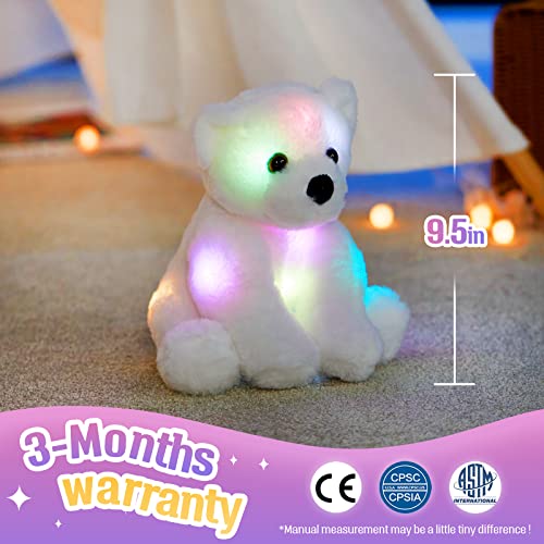 Bstaofy Glow Polar Bear Light up Stuffed Animals LED Night Light Soft Plush Toy Adorable Floppy Birthday Christmas for Toddler Kids, White, 9.5'' by Bstaofy