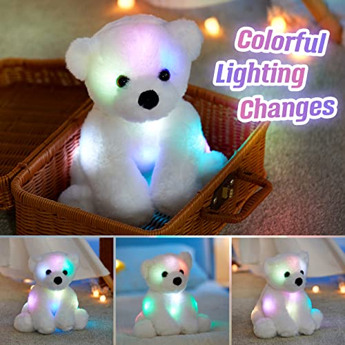 Bstaofy Glow Polar Bear Light up Stuffed Animals LED Night Light Soft Plush Toy Adorable Floppy Birthday Christmas for Toddler Kids, White, 9.5'' by Bstaofy