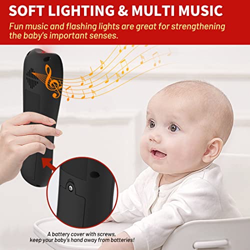 Baby Remote Control Toy with Light Sound Realistic Toddler TV Remote Toy with Adjustable Volume Kid Learning Education Musical Toys with English French Spanish Infant Gift for Boy Girl 6M+ (Black) by iKOIHO