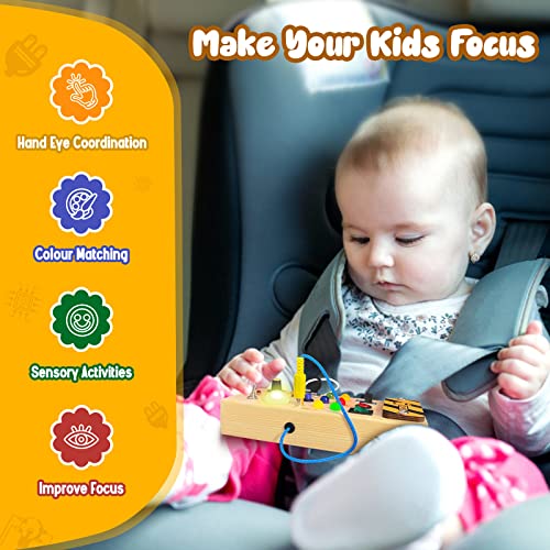 Montessori Toddler Busy Board, Baby Wooden Busy Board with 8 LED Light switches, Sensory Toys Light Switch Toys Travel Toys for 1+ Year Old Baby and Toddler from CGS