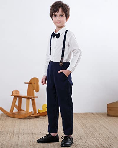 Baby Boys Dress Clothes, Toddlers Boys Long Sleeves Button Down Dress Shirt with Bowtie + Suspender Pants Set Gentlemen Outfit, 1# White, Tag 60 = 3-9 Months by 