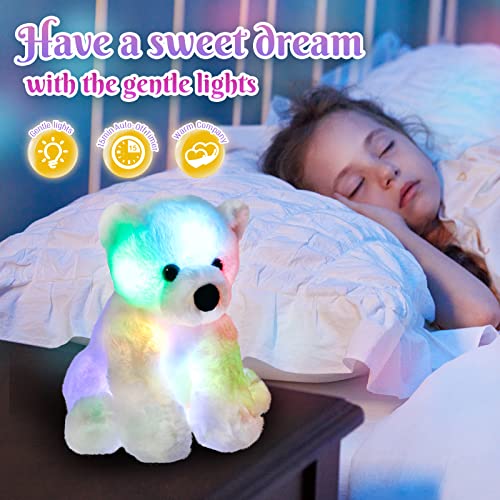Bstaofy Glow Polar Bear Light up Stuffed Animals LED Night Light Soft Plush Toy Adorable Floppy Birthday Christmas for Toddler Kids, White, 9.5'' by Bstaofy