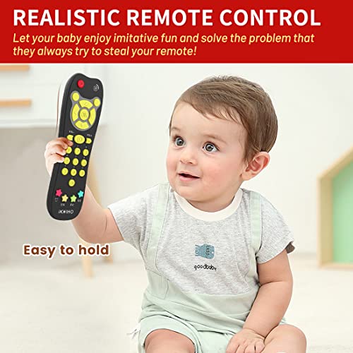 Baby Remote Control Toy with Light Sound Realistic Toddler TV Remote Toy with Adjustable Volume Kid Learning Education Musical Toys with English French Spanish Infant Gift for Boy Girl 6M+ (Black) by iKOIHO
