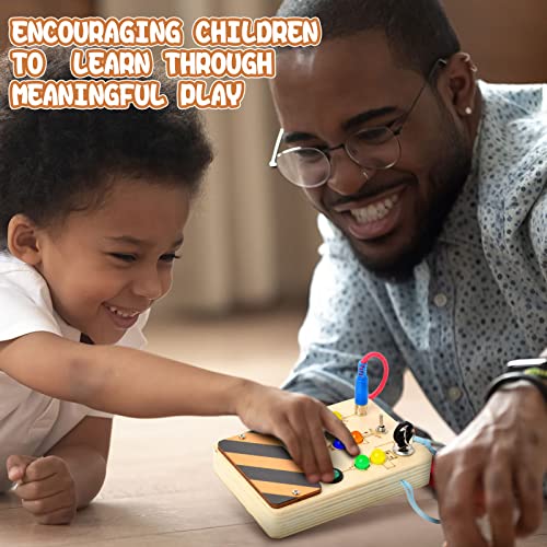 POLKRANE Busy Board with LED Light, Montessori Toys with Toggle Switch, Sensory Toys for Toddlers 1-3, Travel Toys for Educational Toddler Activities for 1 2 3 4 Year Old Boys & Girls by POLKRANE