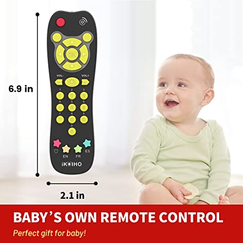 Baby Remote Control Toy with Light Sound Realistic Toddler TV Remote Toy with Adjustable Volume Kid Learning Education Musical Toys with English French Spanish Infant Gift for Boy Girl 6M+ (Black) by iKOIHO