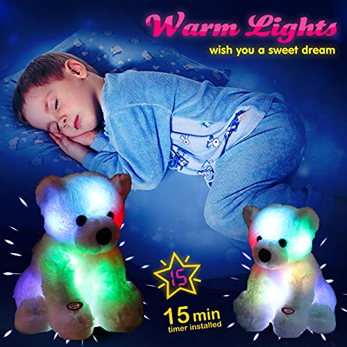 Bstaofy Glow Polar Bear Light up Stuffed Animals LED Night Light Soft Plush Toy Adorable Floppy Birthday Christmas for Toddler Kids, White, 9.5'' by Bstaofy