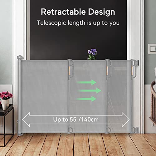 Retractable Baby Gate, Momcozy Mesh Baby Gate or Mesh Dog Gate, 33" Tall,Extends up to 55" Wide, Child Safety Gate for Doorways, Stairs, Hallways, Indoor/Outdoor from Momcozy