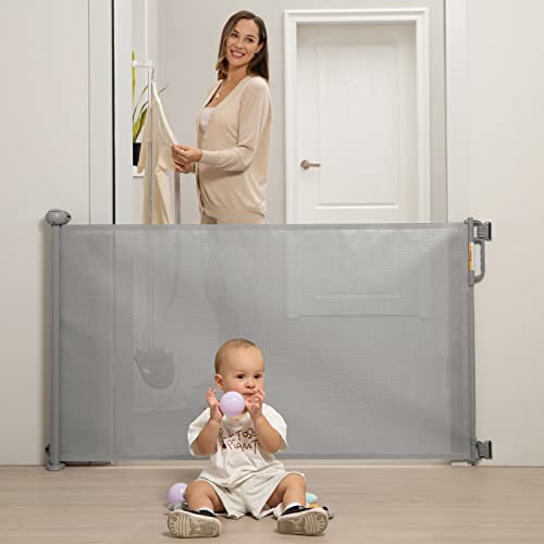 Retractable Baby Gate, Momcozy Mesh Baby Gate or Mesh Dog Gate, 33" Tall,Extends up to 55" Wide, Child Safety Gate for Doorways, Stairs, Hallways, Indoor/Outdoor from Momcozy