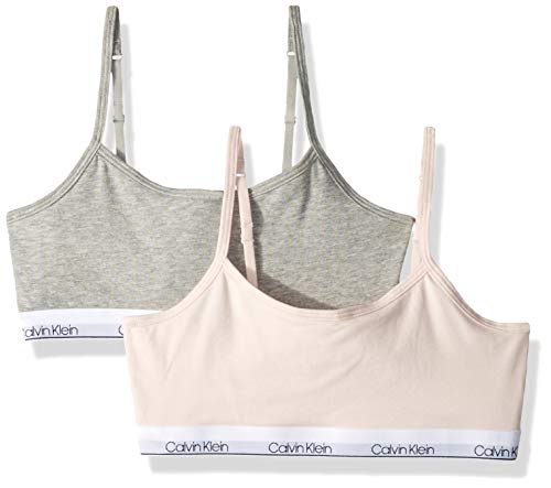 Calvin Klein Girls' Big Modern Cotton Classic Crop, 2 Pack - Crystal Pink/Heather Grey, Big Girls -X-Large - 14/14 by Calvin Klein