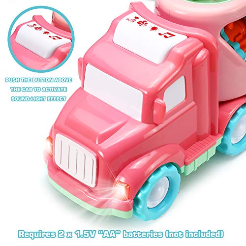 Carrier Car Toy Set(5 in 1) with Lights and Sounds, Pink Toy for Girl Toddler Kid, Friction Powered Double Layer Transport Truck with Cartoon Vehicles, Child Play Birthday Gift Christmas Party Favors by LESUTER TOYS